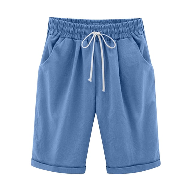 DPTALR Pantalon d'Été Uni pour Femme à Cinq Points Grande Taille en Coton et Lin Pantalon Décontracté