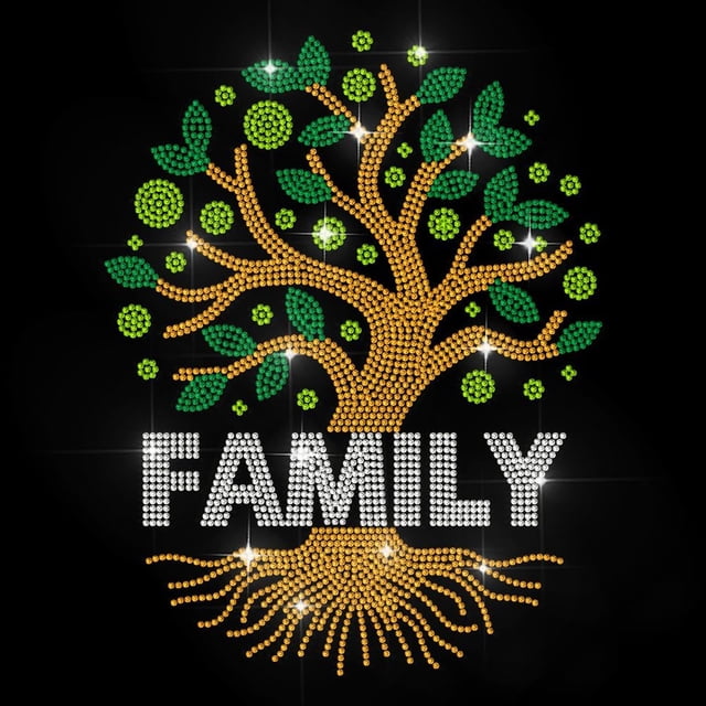 Family Tree Rhinestone Iron on Decal Tree Roots Hotfix Transfer Sticker Family Reunion Day Heat Transfer Patch Bling Clothing Repair Applique for T-Shirt Hat Jacket Garment Bag DIY Decor