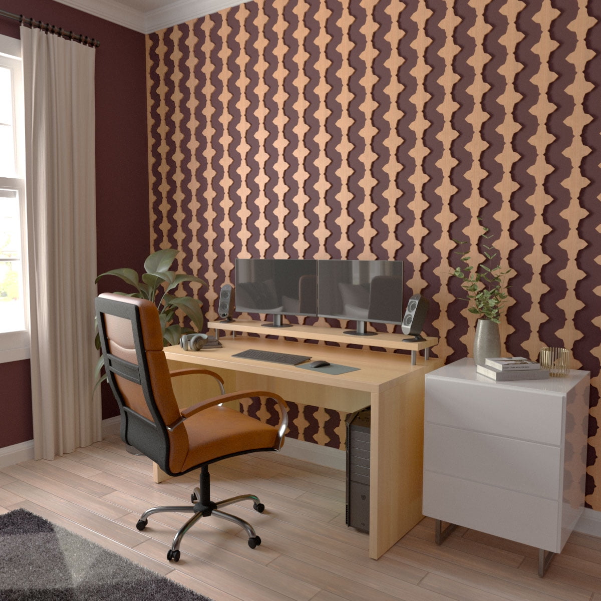 Ekena Millwork 47"H x 3/8"T Pandora Adjustable Wood Decorative Slat Wall Panel Kit, Cherry (contains 16 Slats + 1 Straight Edge Starter Slat)