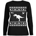 thumbnail image 1 of Dinosaurs Ugly XMAS Sweater Black Womens Long Sleeve T-Shirt - Large, 1 of 1