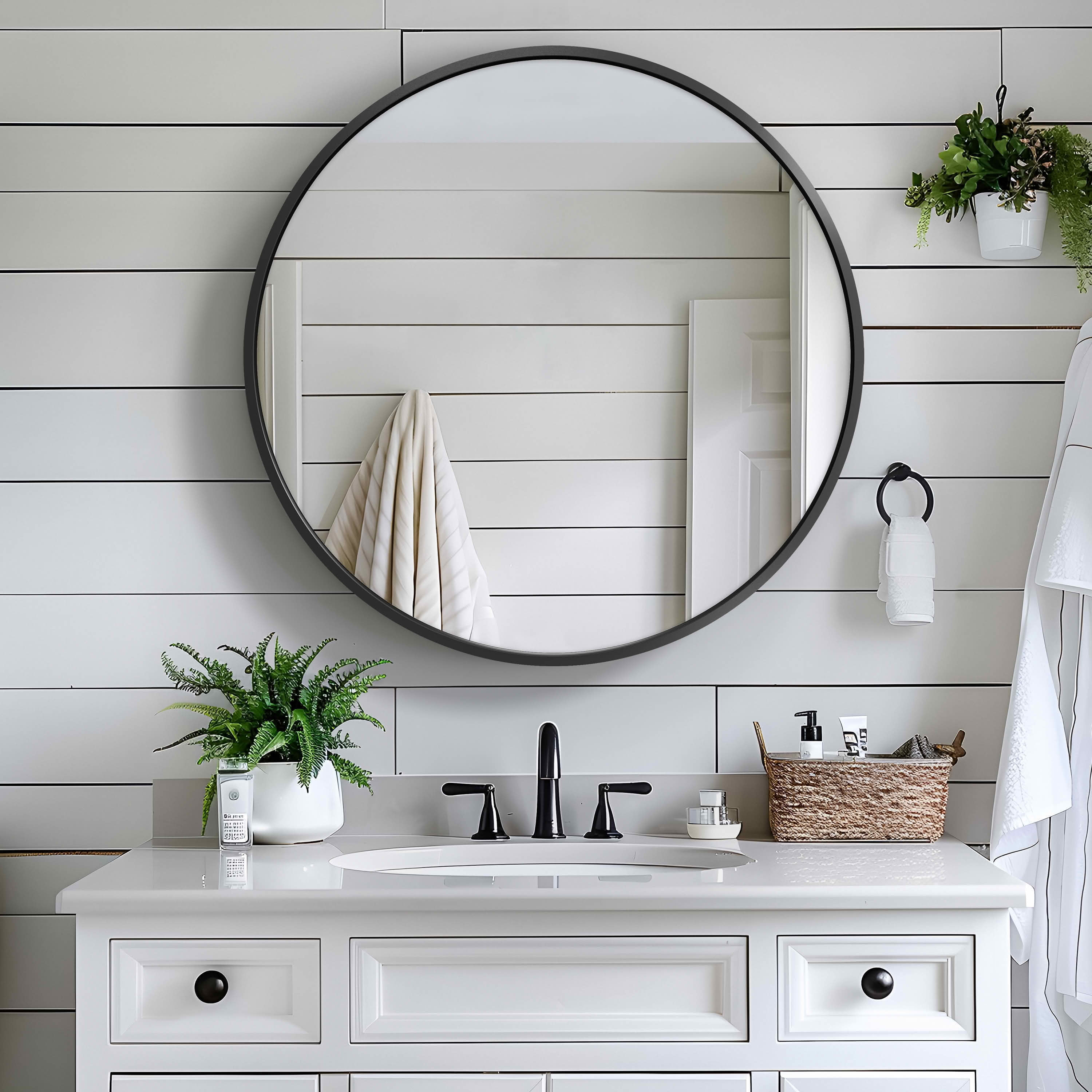 MAYEERTY 24x24x5 Inch Metal Round Medicine Cabinet for Bathroom