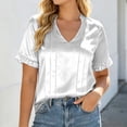thumbnail image 2 of Xijirk Women's V-Neck Satin Blouse Short Sleeve Ruffle Shirt with Pleated Front Casual Top for Everyday Wear,2XL, 2 of 8