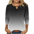 thumbnail image 2 of Olyvenn 3/4 Length Sleeve Womens Tops 2025 Spring Keyhole V Neck Casual Gradient Tunic T Shirts Summer Trendy Boho Floral Blouses Black XL, 2 of 6