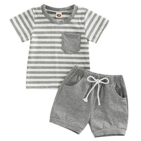 

Kids Baby Boys Outfits Short Set Short Sleeve Stripes T-shirt with Shorts Summer Clothes Suit