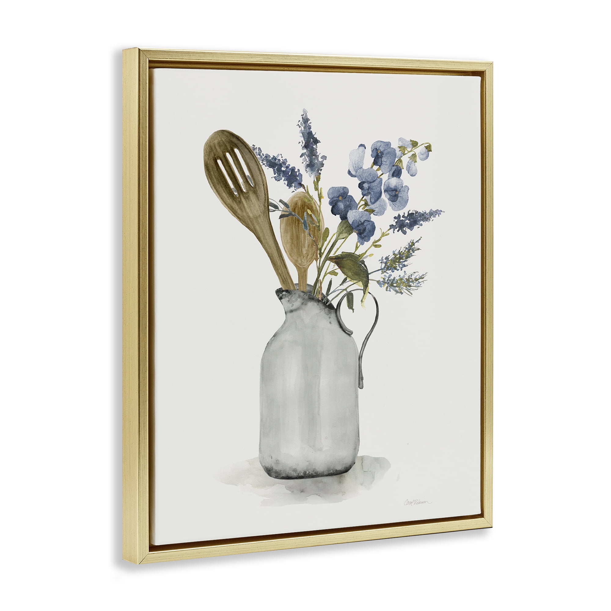 Stupell Industries Vintage Pitcher with Utensils Gold Framed Floater Canvas Wall Art, design by Carol Robinson