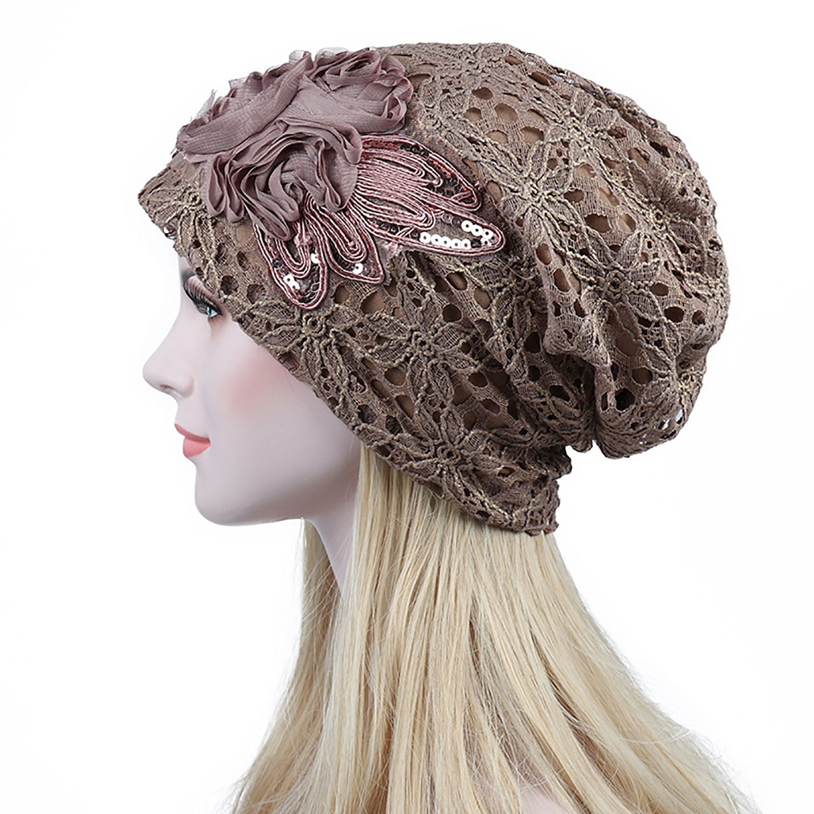 Pailletten Turban-Kappe Mit 3D-Blume – Samt-Haarkappe Für Frauen, Bei Haarausfall Oder Als Modisches Accessoire