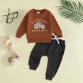 thumbnail image 2 of NOLDARES Kids Toddler Outfits 2Pcs Long Sleeve Graphic Round Neck Sweatshirt Sweatpants Casual Fall Winter Clothes Set Size:2-3 Y,Brown, 2 of 6