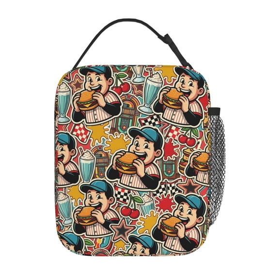 Baseball Player Lunch Bag For Sports Men Reusable Insulated Lunch Tote Lunch Box Cooler Thermal Lunch Tote Bag For Office Work Picnic Travel