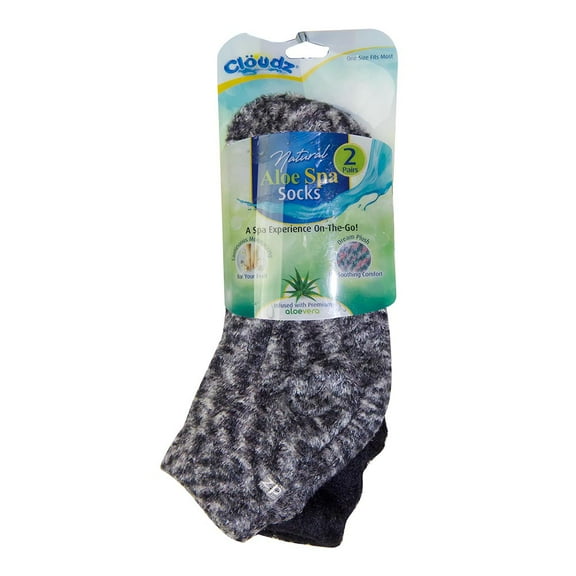 🧦* Cloudz - (2 Pairs!) Dreamy Black Soft Plush Natural Aloe Vera Spa Socks - (Assorted Solid & Patterned)