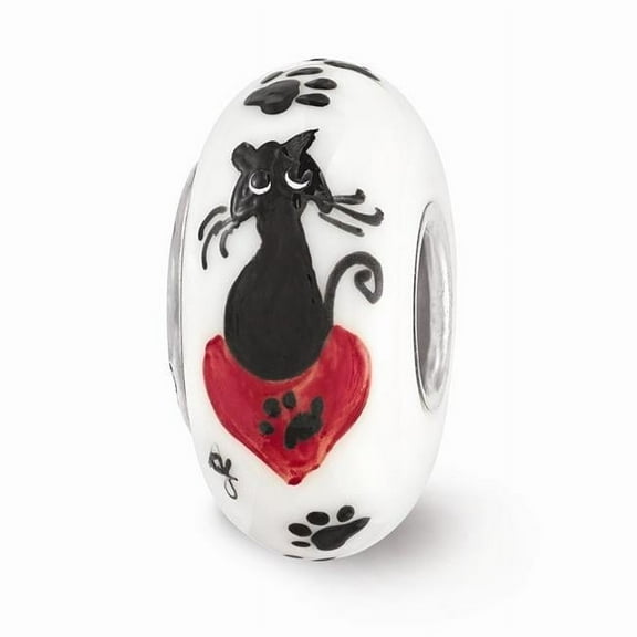 Reflection Beads QRS3661 Sterling Silver Reflections White Hand Painted Cat Paws Fenton Glass Bead