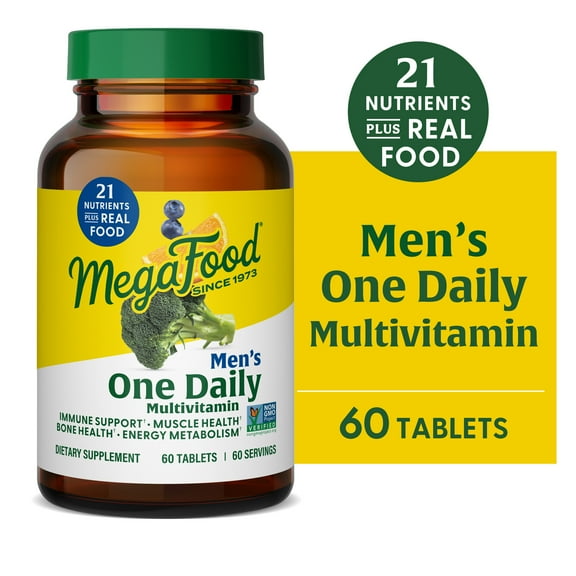 MegaFood Men's One Daily Multivitamin - Vitamins C, D3, B12 - Energy Support - 60 Servings