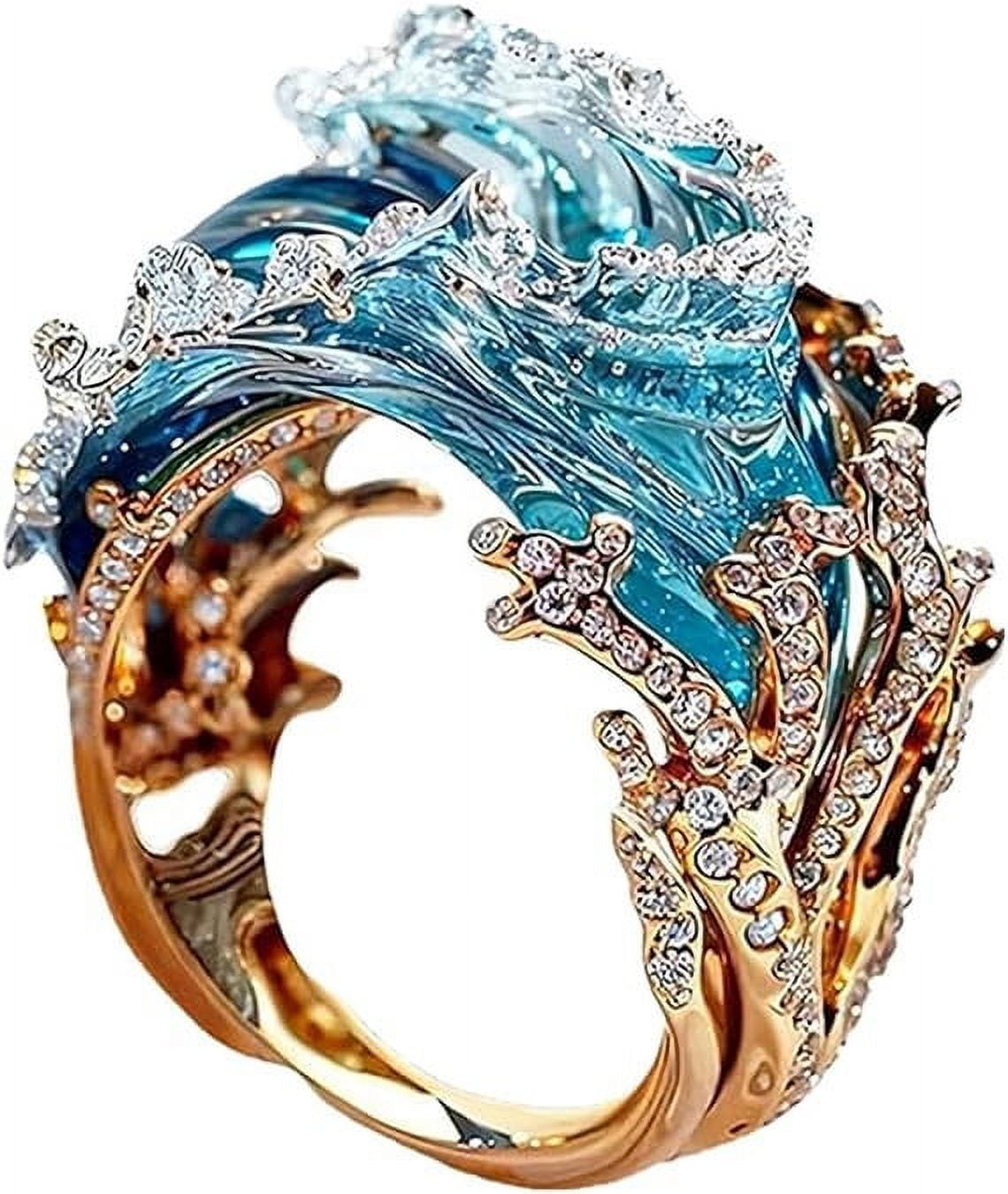 CQMXW Ocean Oath Schmuckset - S925 Silber 14K Vergoldet, Blauer Zirkonia Ring & Halskette & Ohrringe