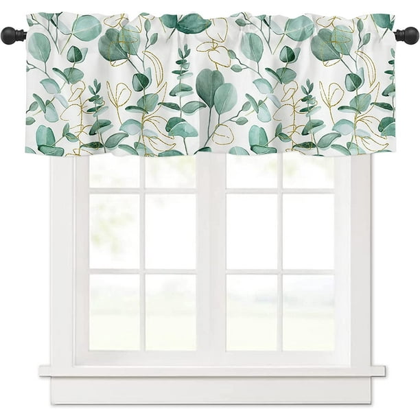 Green Eucalyptus Leaves Curtain Valance For Kitchen Windows,Idyllic