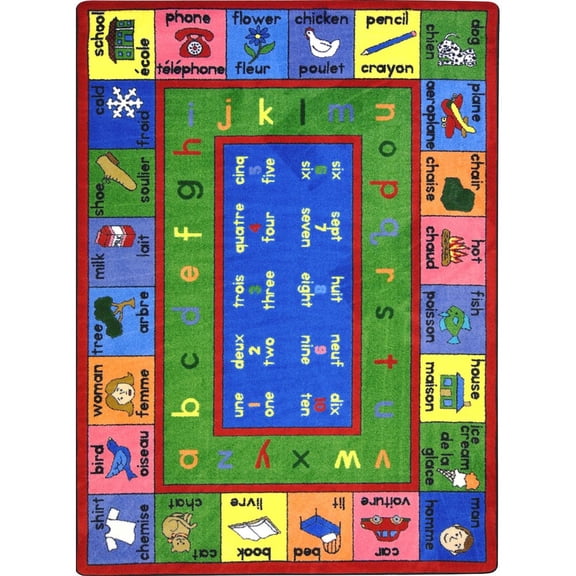 Joy Carpets Kid Essentials LenguaLink (French) 7'8" x 10'9" Area Rug in Color Multi