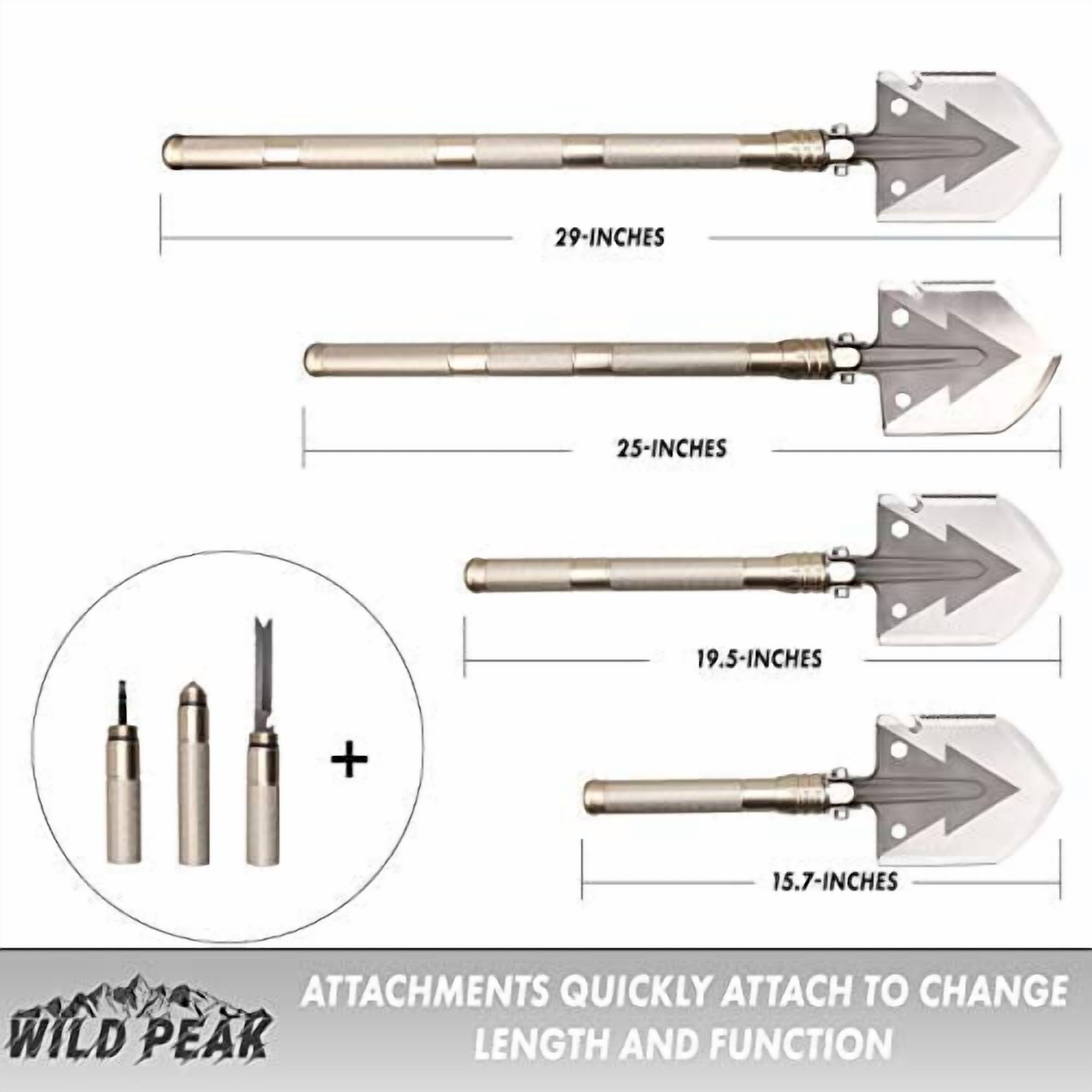 APEX1 18-in-1 Multitool Steel Emergency Shovel with Carrying Pouch for Survival, Military, Camping, Hiking, Climbing, Bug-Out Bag, Backpacking (Gold)