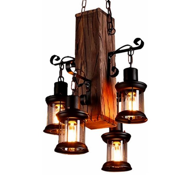 4-Light Wood Farmhouse Chandelier ,Rustic Style Hanging Pendant Lights for Dining Room Kitchen Island For Dining Room Kitchen Island