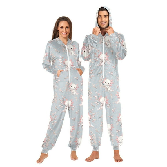 joogoo Axolotl Cherry Blossom Unisex Adults Onesies Pajamas Jumpsuits L