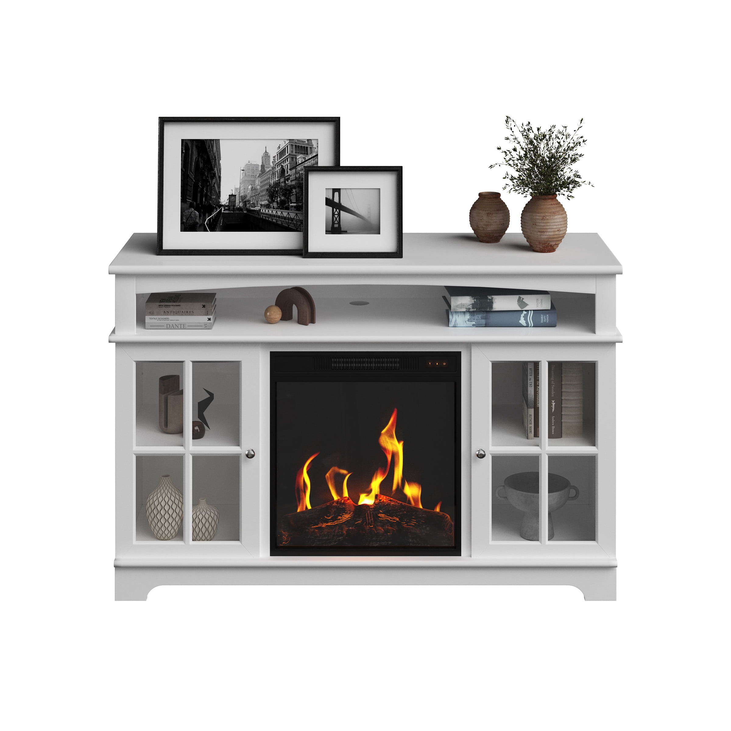 Northwest TV Stand with Electric Fireplace Fits TVs up to 50-Inches (White)