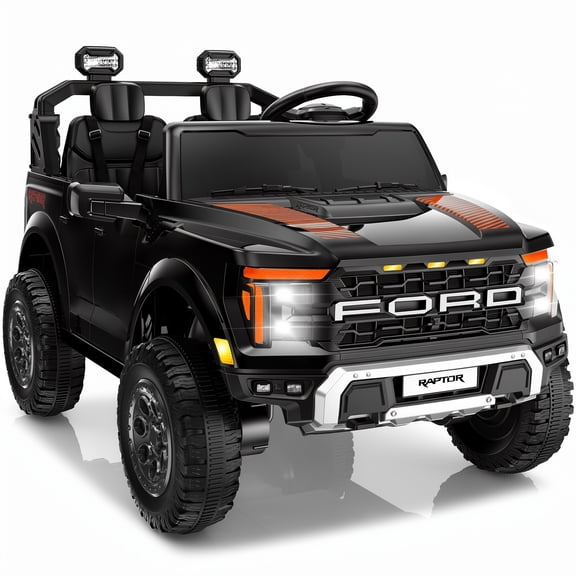 iYofe 24V 2 Seater Ford F150 Raptor Powered Ride on Toys Truck, Electric Ride on Cars with Remote Control for Kids, 4 Wheels Spring Suspension, Black
