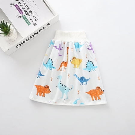 LNKOO Comfy Waterproof Diaper Skirt Shorts, Cotton Pee Training Pants Underwear, Anti Bed-wetting Washable Bed Clothes for Baby Boy Girl Night Time Sleeping Potty Training 0~8T (dinosaur-L)