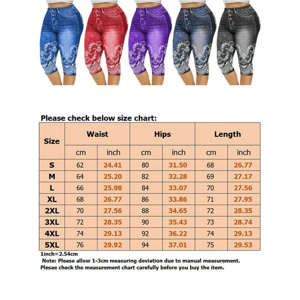 Innerwin Denim Printed Leggings Butt Lifting Ladies Look Print Jeggings  Workout Tummy Control Stretch Capri Fake Jeans Black M 