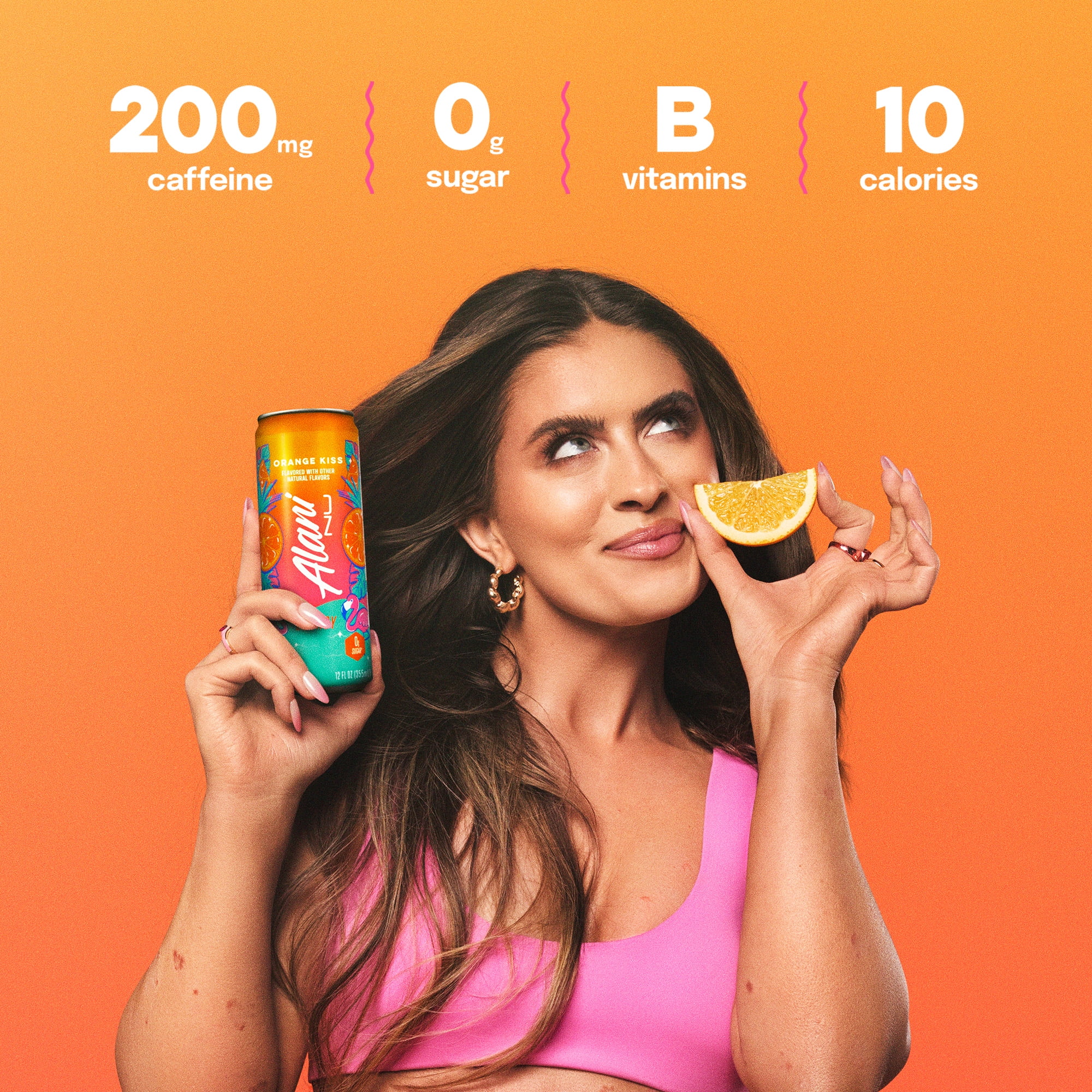 Alani Nu Sugar Free Energy Drink, Orange Kiss, 12 fl oz, 24 Pack, Cans, 200mg Caffeine