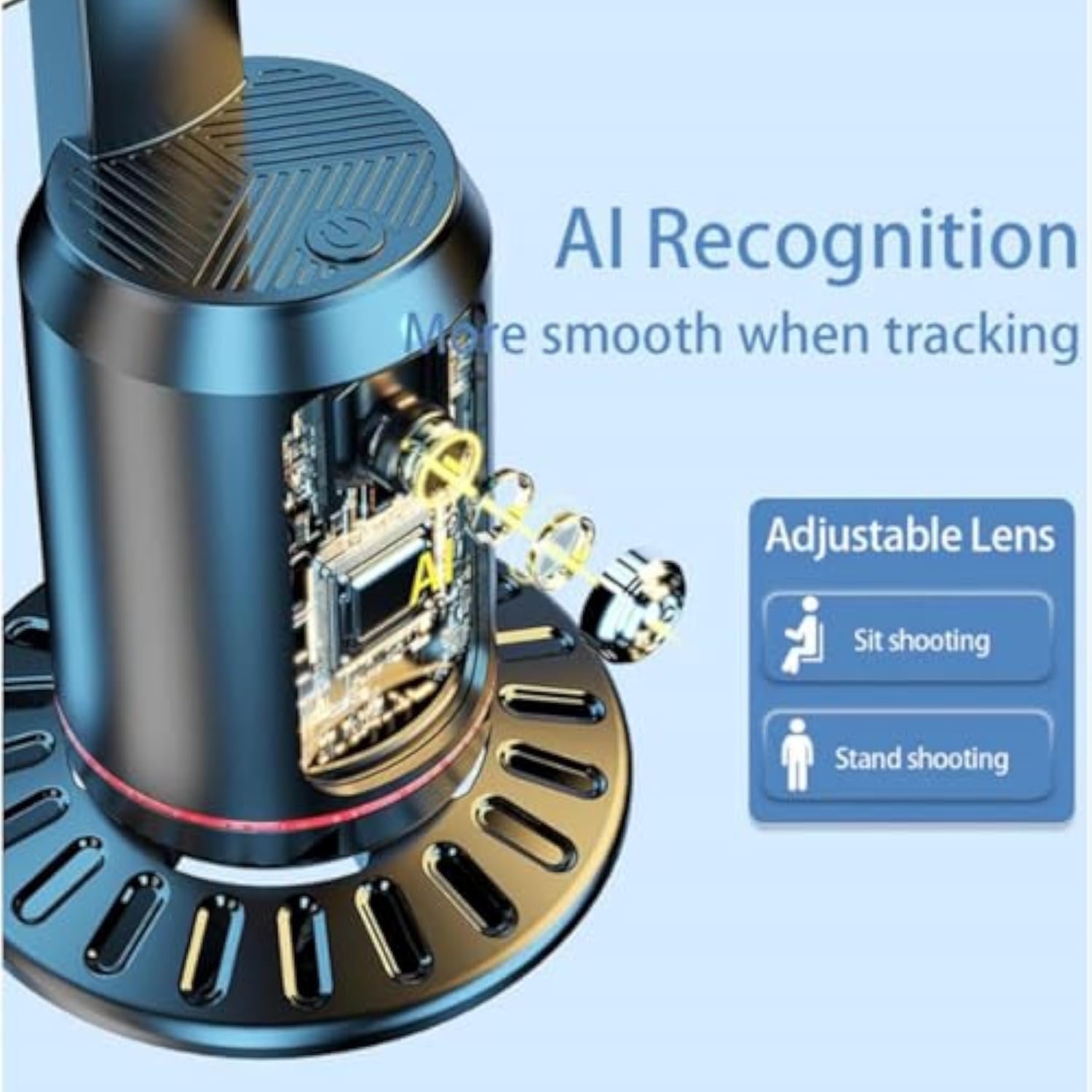 AimoStand – Built-in AI Camera Smart Auto-Tracking Phone Stand, Auto Face Tracking Phone Tripod, 360° Face & Body Tracking, Gesture Control, for Video Recording Streaming Vlog