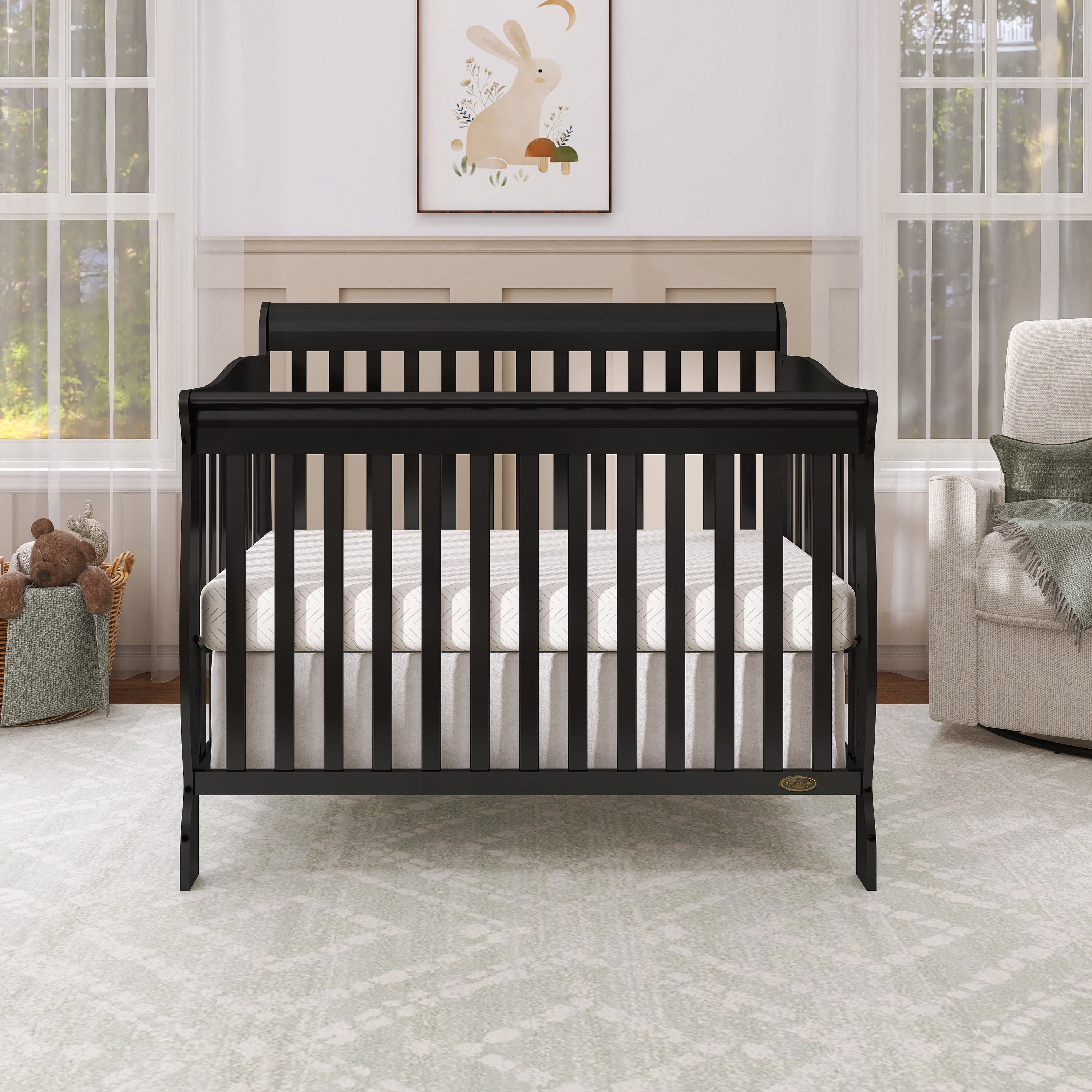 Nursery Bundle, Dream On Me Ashton 5 in 1 Convertible in Black and Crib & Toddler Mattress Bundle