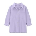thumbnail image 6 of Girls Linen Butto𝐧 Down Shirts Long Roll Up Cuffed Sleeve Collared Blouses Casual Cotton Gauz𝐞 Tops with Pockets Dress Shirts, 6 of 6