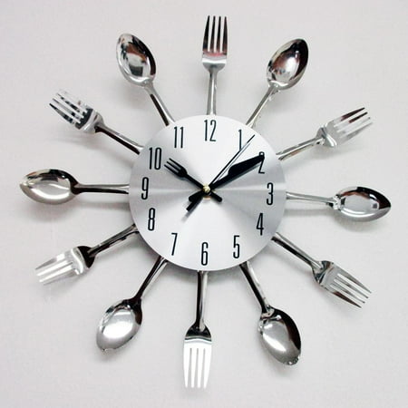 Modern Design Silver Cutlery Kitchen Utensil Clock Spoon Fork