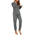 thumbnail image 4 of Womens Clearance，Women's Pajama Set, 2 Piece Lounge Outfits V Neck Y2K Sleep Set Fall Long Sleeve Long Pants With Pockets Pjs Set, 4 of 5