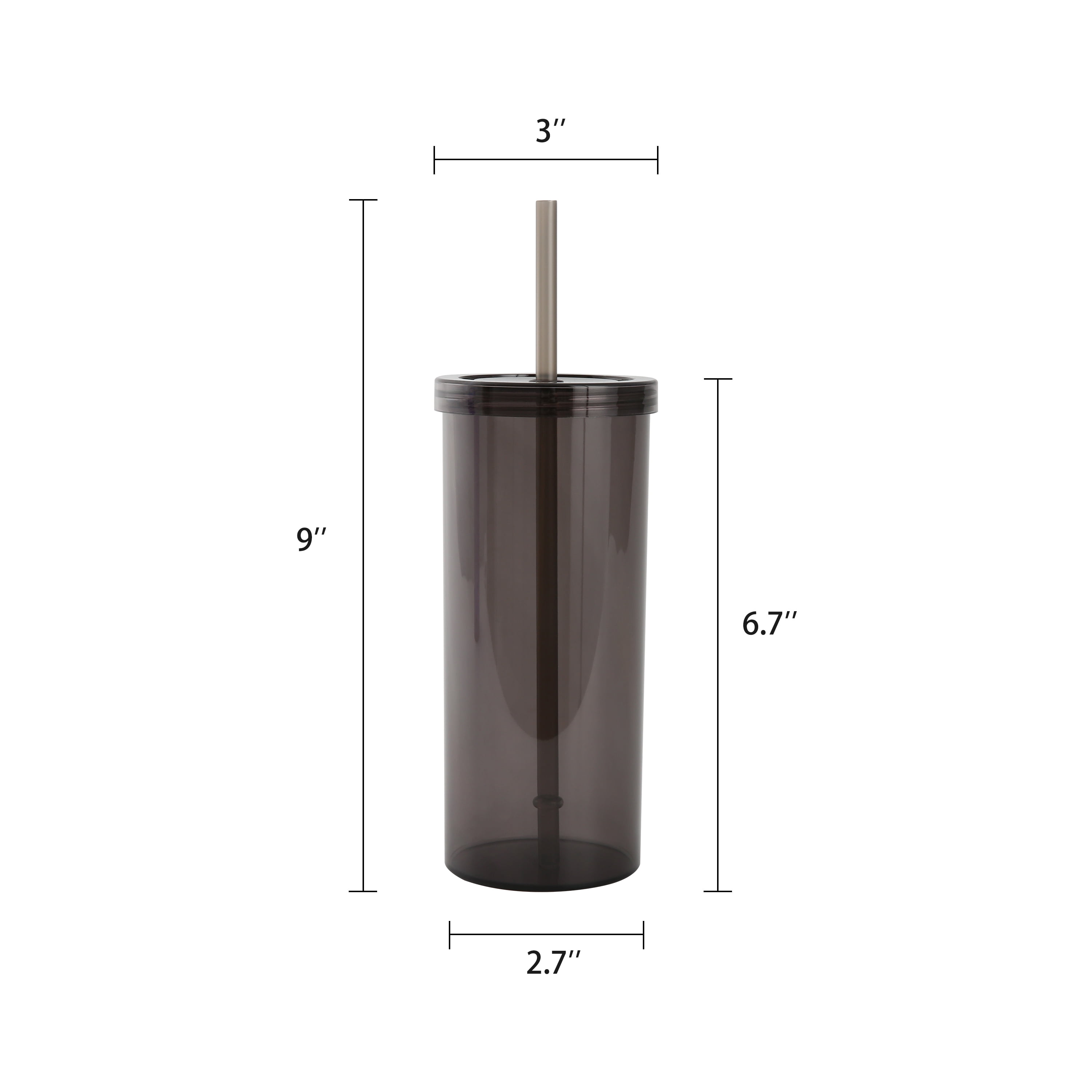 Mainstays 20oz Plastic Black Tumbler with Screw Top Lid and Straw