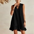 thumbnail image 7 of Jovrlynd Cotton Linen Black Dresses for Women Summer Boho Pockets Sleeveless V Neck Flowy Ruffle Mini Beach Sundress M, 7 of 7