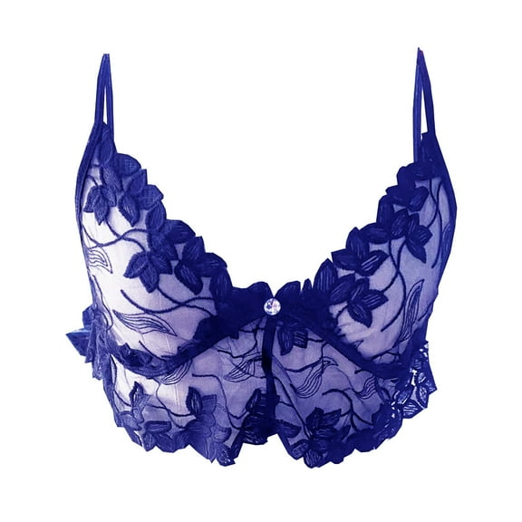 Lolmot Women's Sheer Lace Bralette Sexy Spaghetti Strap Unlined V-Neck Bra Full Coverage See-Through Non-Padded Underwire Bra