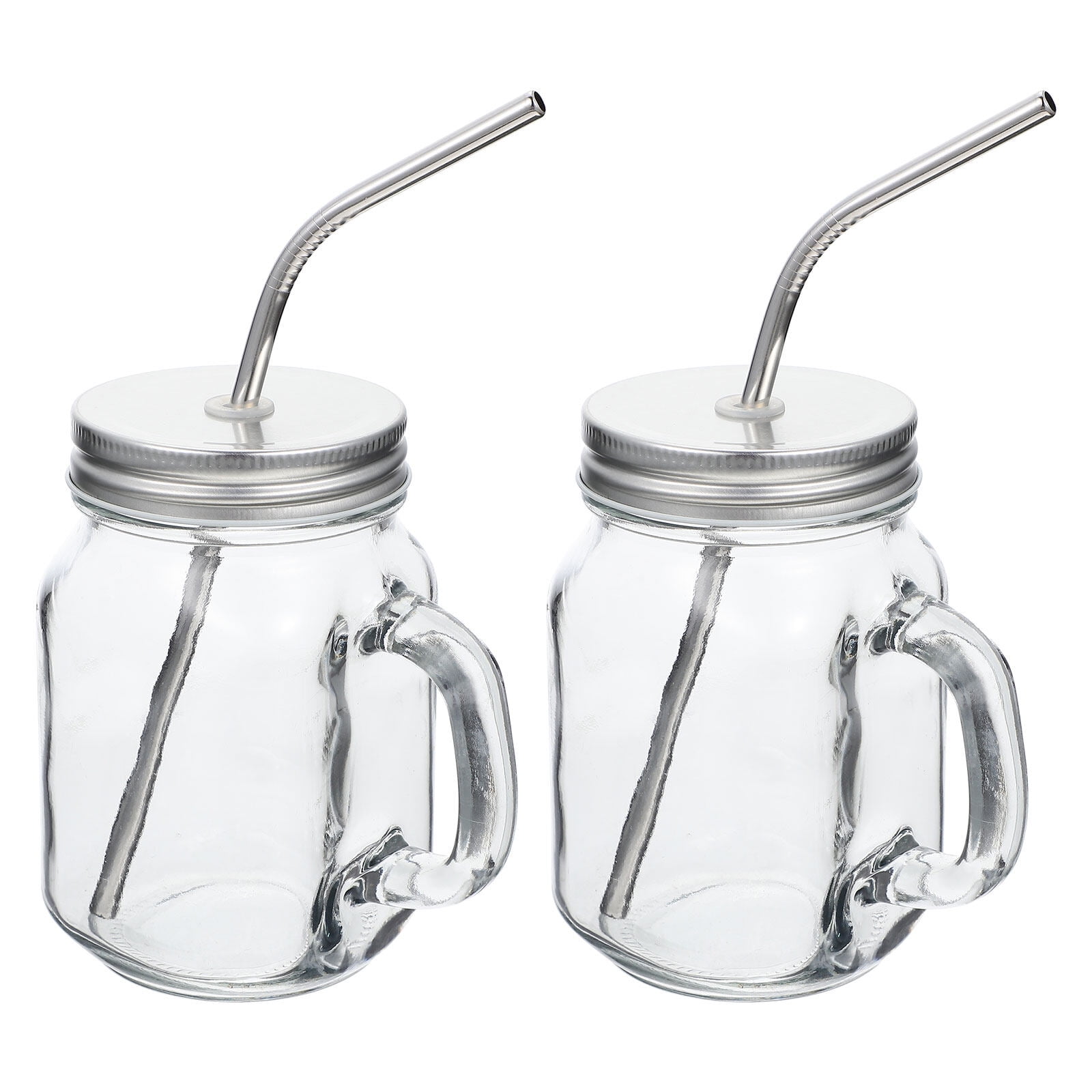 smoothie cup, mason jars with lids, transparent glass cups, large capacity straw  cups, glass coffee cup2 Sets of Mason Jars with Lid and Straw Transparent Glass  Cups Large Capacity Straw Cups 