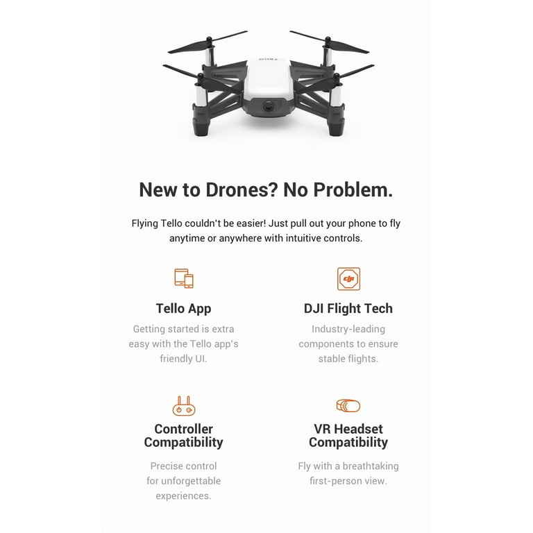 DJI TELLO ドローン DJI Tello Quadcopter Beginner Drone VR HD Video - Walmart.com