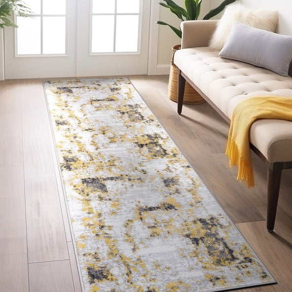 World Rug Gallery Contemporary Chic Abstract Design Area Rug - YELLOW 2'x7'