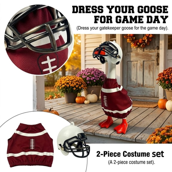 Liamobondopolis Maroon Football Jersey Porch Goose Outfit with Helmet for 7 Inch Figurine Sports Themed Outdoor and Patio Decor