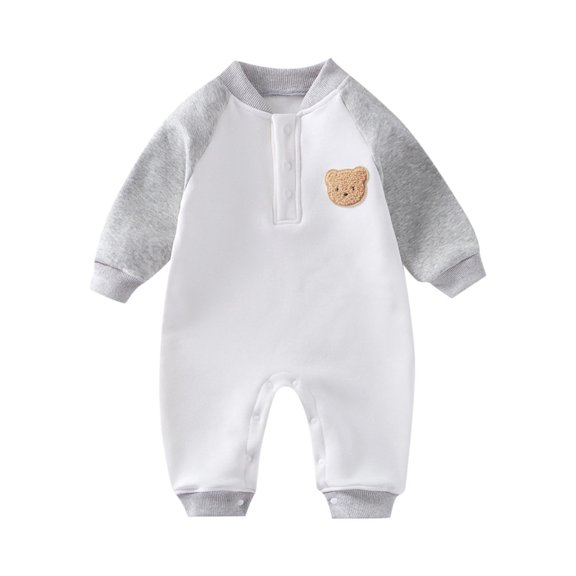 SuTry Children's Thickened Warm Long Jumpsuit for Boys Girls Color Block Long Sleeve Romper Soft Cozy Fabric Suitable Homewear(Gray#4,9 Months)