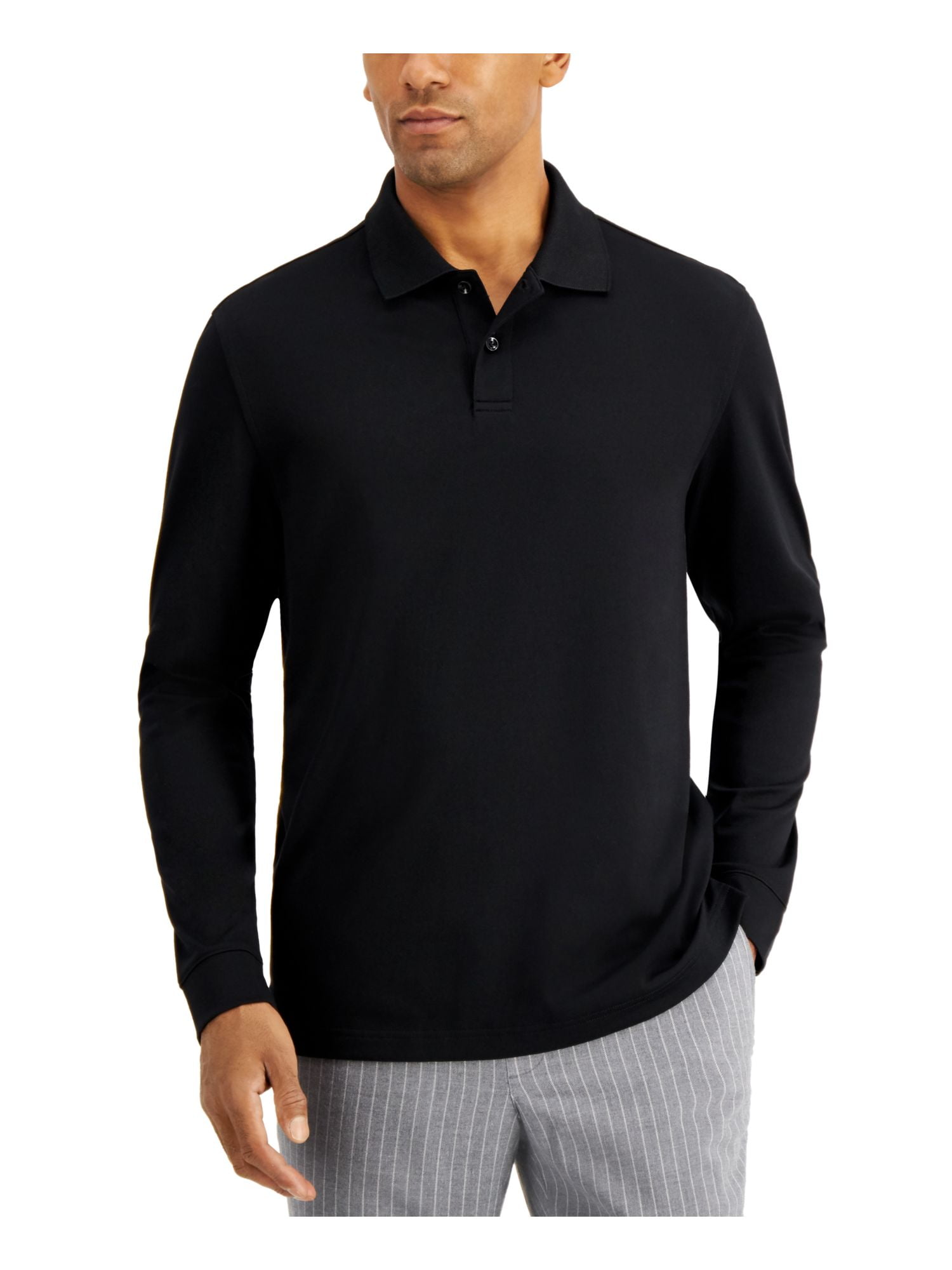 Tasso Elba Mens Long Sleeves Collared Polo Shirt Black M