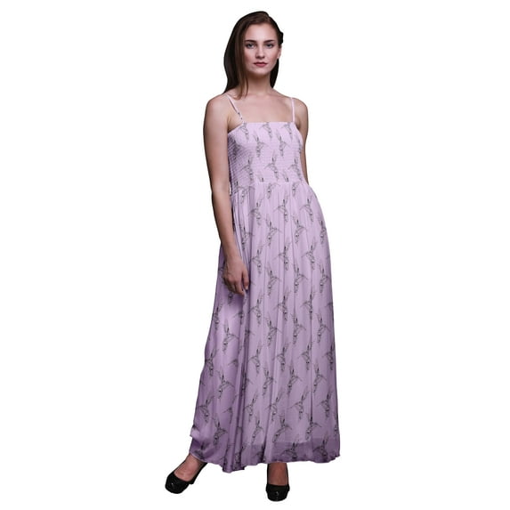 Bimba King Fisher Bird Print Summer Holiday Maxi Tube Smocked Dress-X-Large