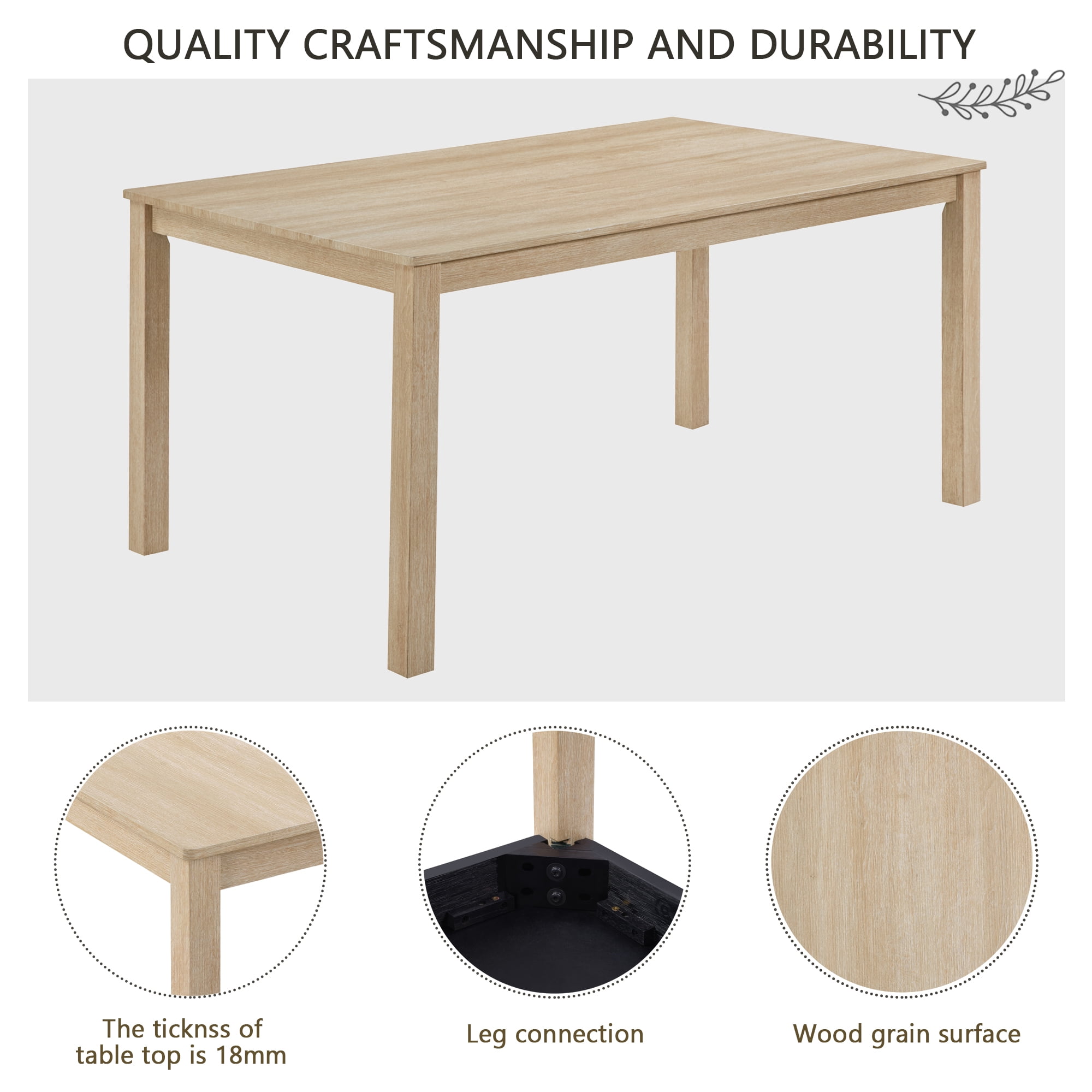 Gewnee Dining Set for 6,Farmhouse 6 Piece Dining Table Sets with Bench,Rectangle Wood Kitchen Table and 4 Upholstered Chairs.Light Oak & Beige
