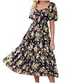 thumbnail image 1 of JGTDBPO Summer Dresses For Women 2023 Fashion Round Neck Short Sleeve Smocked Back Boho Floral Long Maxi Dress Swing Beach Dress Ankle Length Sun Beach Dresses, 1 of 8