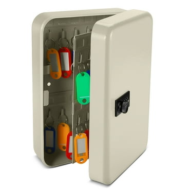 Key Cabinet Lock Box - White Key Storage Box Wall Mount with Combination Lock, Secured Key Organizer Box with 48 Colored Key Holder for Homes, Office, Apartments, Hotels, Business