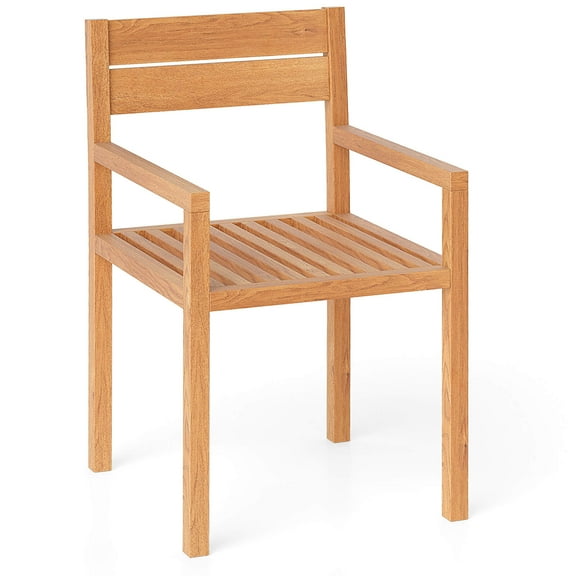 Costway 1 PCS Outdoor Teak Wood Chair Patio Dining Armchair with Slatted Seat & Backrest