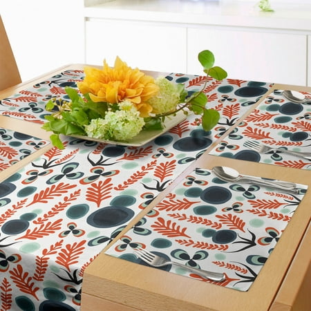 

Abstract Table Runner & Placemats Modern Organic Garden Art with Quirky Leaves Branches and Flowers Set for Dining Table Placemat 4 pcs + Runner 14 x90 Burnt Orange and Multicolor by Ambesonne