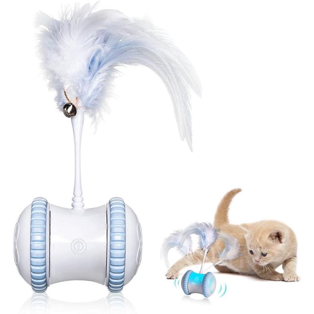 ZHAOCHENG Juguetes automáticos para el pelo de gato, juguetes electrónicos para mascotas, juguetes eléctricos automáticos/manuales, bola giratoria de 360 grados
