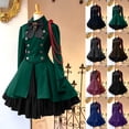 thumbnail image 2 of Vestido Lolita gótico vintage 2022 con volantes, lazo, botones, cordones, largo hasta la rodilla, manga larga, dulce, disfraz de cosplay, 2 of 5