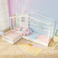 thumbnail image 4 of Gymax L-shaped Double Twin Beds House Platform Beds w/ Window & Fences ray White, 4 of 10