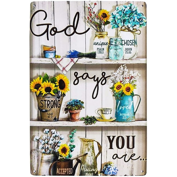 God Says You are Sunflower Vintage Metal Tin Sign Farmhouse Country Home Decor for Home Garden Patio 8X12Inch